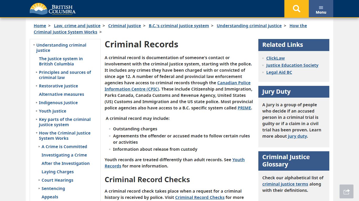 Criminal Records - Province of British Columbia