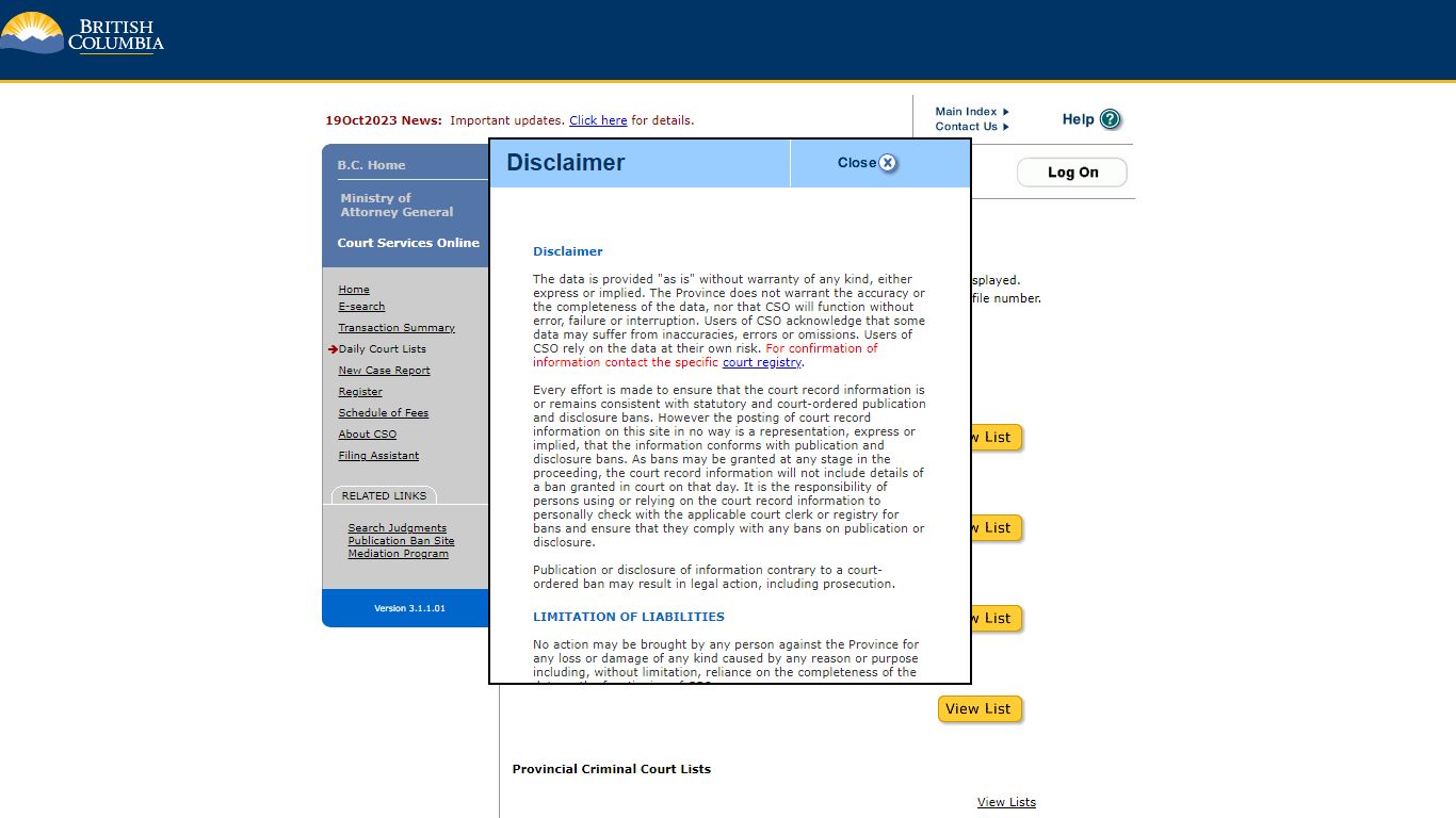 CSO - Daily Court Lists - Gov